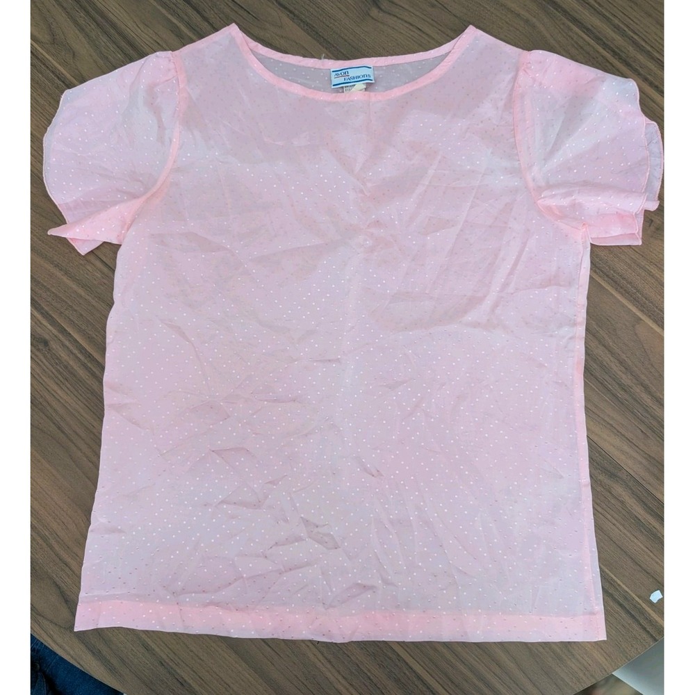 Avon Fashions Vintage 1970s Pink Sheer Chiffon Puff Sleeve Blouse 15/16